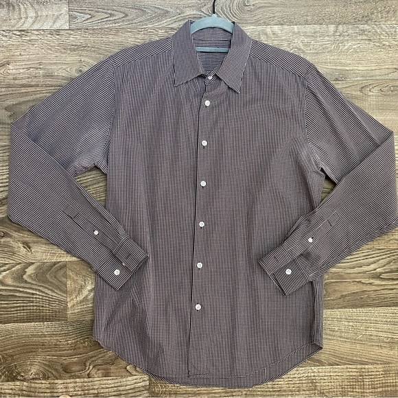 🍄3/$30 Theory Checkered Stretch Cotton Button Up Shirt - Picture 9 of 11